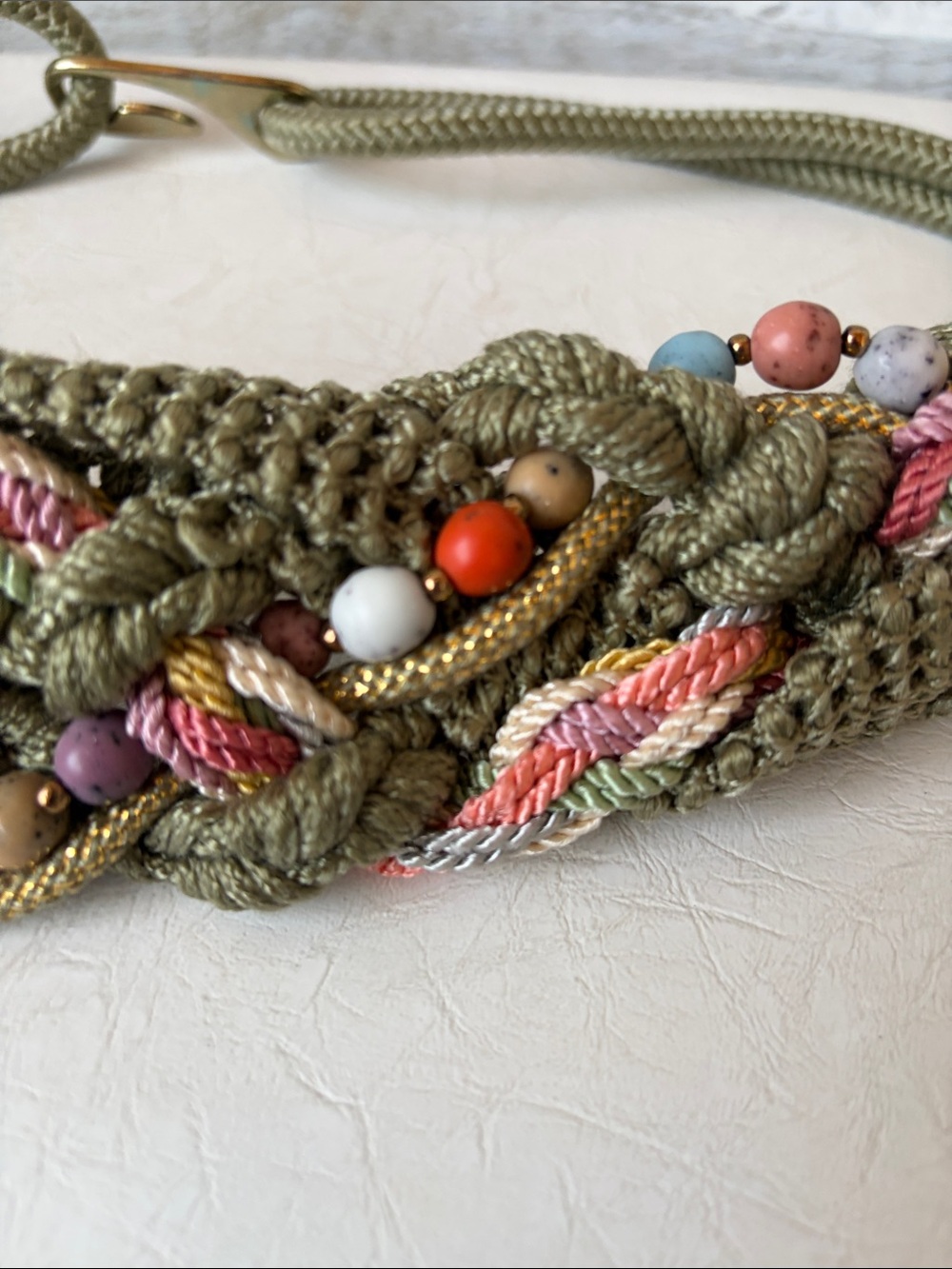 Rare Vintage 80s Bohemian Macramé Belt with Decorative Beadwork - Picture 7 of 10